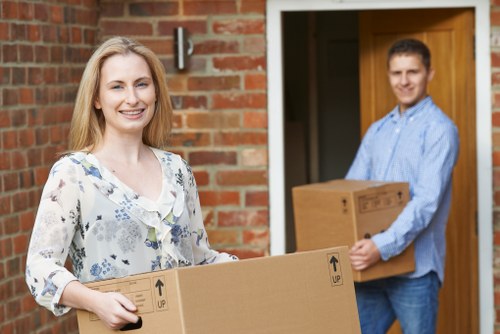 Labelled moving boxes prepared for a flat removal service in Uxbridge