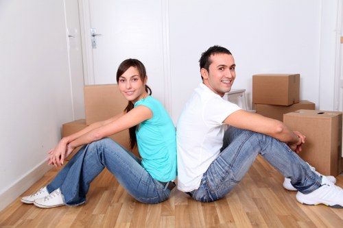 Removal van positioned for apartment access during a Uxbridge flat move