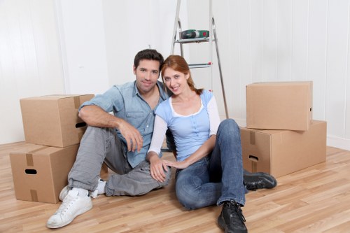 Packed student boxes and furniture ready for collection in Uxbridge