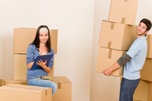 Packed household boxes ready for collection in Uxbridge